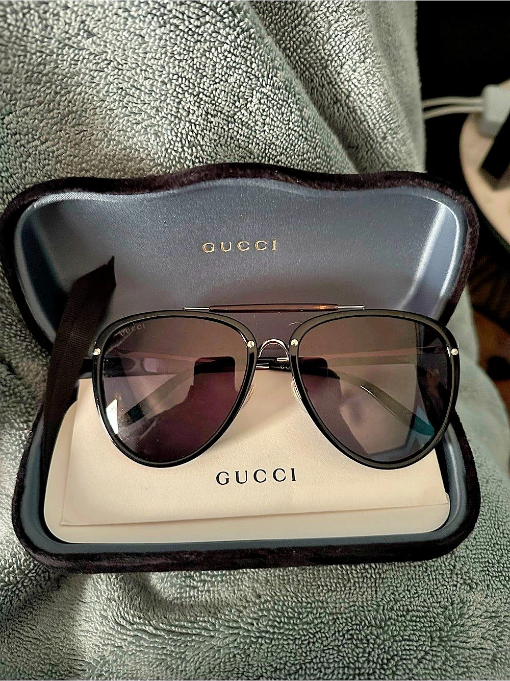 Gucci GG0672S Aviator Sunglasses Black & Brown